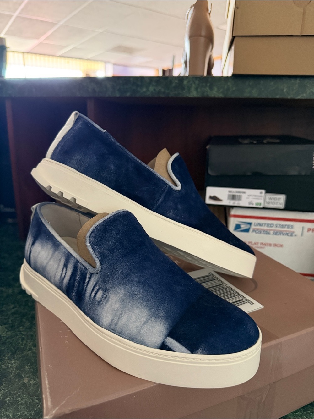 Franco Sarto Indigo Slip-On Sneakers with Cream Sole